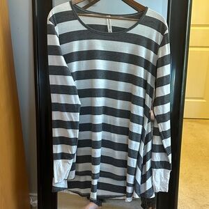 Tickled Teal Charcoal and White Striped Long Sleeve Top